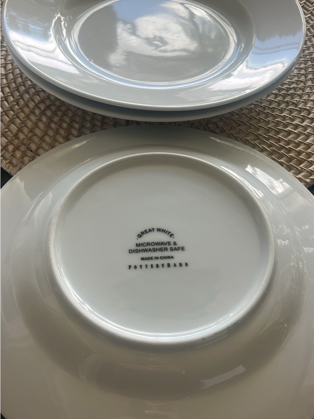 Pottery Barn Great White 10 3/4" plates. Set of 3. Like new!!!